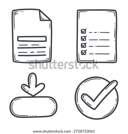 Office Productivity and Checklist Icons - Document, List, Download, and Check