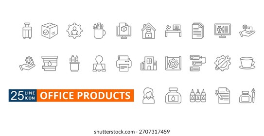Conjunto de iconos de Vector de esquema de productos de oficina