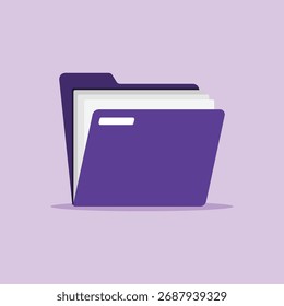 Office purple folder icon. File folder containing documents. Vector illustration.