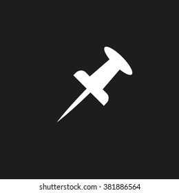 Office push pin. Vector icon white
