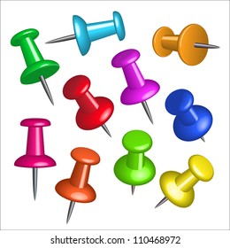 Office push pins with different angles. Vector illustration isolated on white background