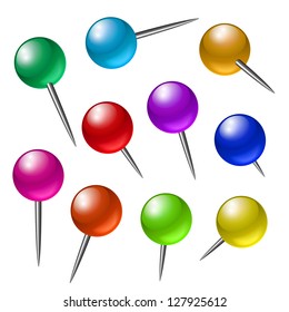 Office push pins with different angles. Vector illustration isolated on white background