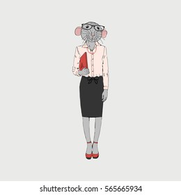 office rat, anthropomorphic illustration