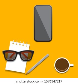 Office. Realistic workplace organization. The view from the top. Vector stock illustration