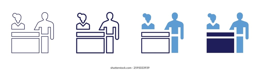 Office reception desk icon in 4 different styles. Thin Line, Line, Bold Line, Duotone. Duotone style. Editable stroke.