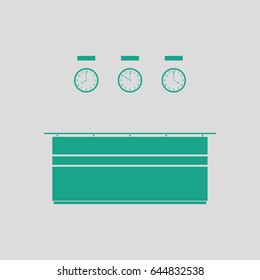 Office reception desk icon. Gray background with green. Vector illustration.