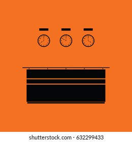 Office reception desk icon. Orange background with black. Vector illustration.