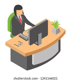 Office reception, front desk flat icon