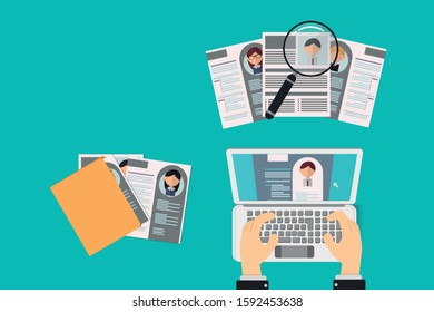 Office Recruiter Recruits Desk Resume Candidates for Vacancy. curriculum vitae approved for office worker. copy space composition