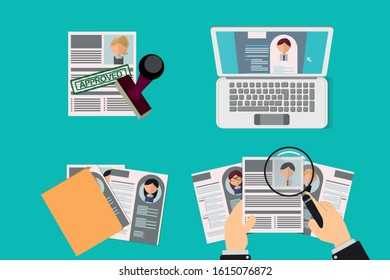 Office Recruiter Recruits Desk Resume Candidates for Vacancy. curriculum vitae search and approved for office worker