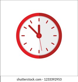 Office red wall clock on white background, vector illustration for your project