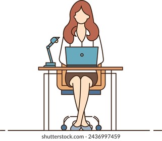 Office related concept pepol design a girl is sitting at the office and working on the computer, flat vector illustration.