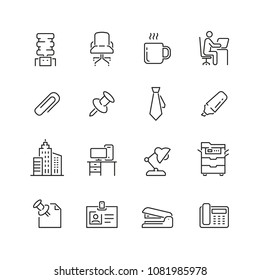 Office related icons: thin vector icon set, black and white kit