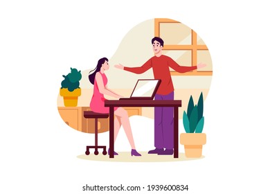 Office Relationship. Manager showing data of the business to a female employee
