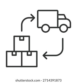 Office relocation icon in line design. office, boxes, truck, relocation, moving, logistics on white background vector. office relocation editable stroke icon