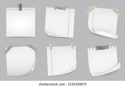 Office reminder sticker pages with curled corners. Wall notepad for scribbles vector set. Realistic square white paper sticky memo notes.