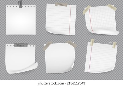 Office reminder sticker pages with curled corners. Wall notepad for scribbles vector set. Realistic square white paper sticky memo notes.