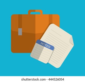 Office represented by suitcase and papers design. Colorfull and flat illustration