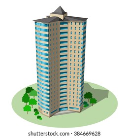 Office and residential skyscraper. Vector isometric building isolated on background.
