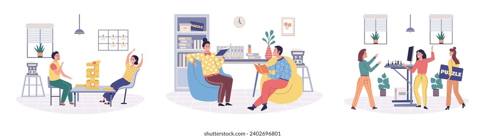 Office rest vector illustration. Finding moments amusement and delight in office rest areas creates positive and uplifting work atmosphere Incorporating elements pleasure into office rest areas