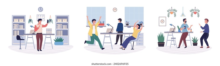 Office rest vector illustration. Incorporating elements pleasure into office rest areas cultivates sense happiness and satisfaction among employees Engaging in recreational activities during breaks