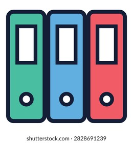 Office Ring Binders and Document Folders Set for Business Archive Administration Flat Vector Icon