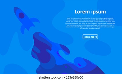 Office rocket launch banner horizontal concept. Business project startup, financial planning, idea development process, strategy, management.Vector illustration