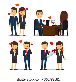 Office romance or love affair at work. Vector illustrations