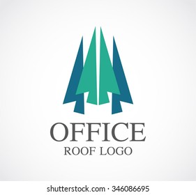Office roof of sharp arrow abstract vector and logo design or template building business icon of company identity symbol concept