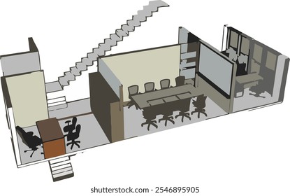 sala de escritório ilustração de design arquitetônico, design de sala de escritório 3D, design de partição de sala de escritório
