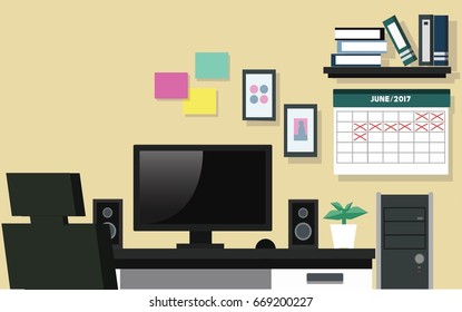 office and room concept - Work space room  vector illustration isolated on Yellow room and copyspac