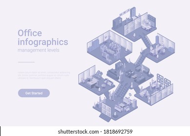 Office room departments Isometric Flat white monochrome vector concept.
