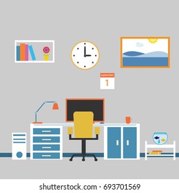 Office room design flat illustration