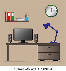 Office room design, interior icon, vector illustration