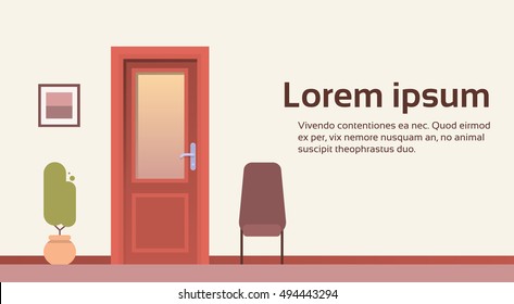 Office Room Door Corridor Waiting Hallway Flat Vector Illustration