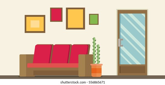 Office Room Door Corridor Waiting Hallway Flat Vector Illustration
