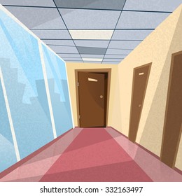 Office Room Doors Corridor Hallway Flat Vector Illustration