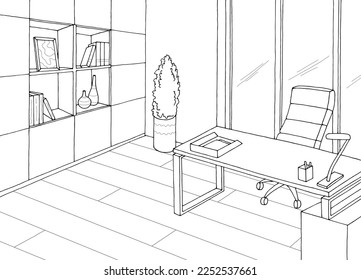 Office room graphic black white interior sketch illustration vector 