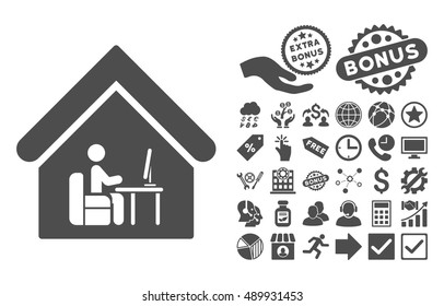 Office Room icon with bonus icon set. Vector illustration style is flat iconic symbols, gray color, white background.
