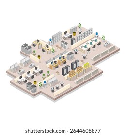 Office room isometric illustrated on white background