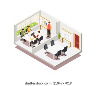 Office room meeting place in isometric illustration