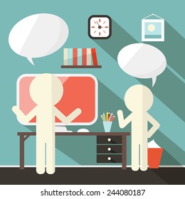 Office Room with Paper People Vector Illustration