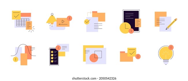 Office routine. Remote education. Planning and time management. Infographic elements. Simple flat icons. Vector file.