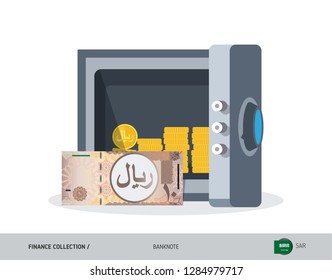 Office safe with 10 Saudi Arabia Riyal. Flat style vector illustration. Safe money concept.
