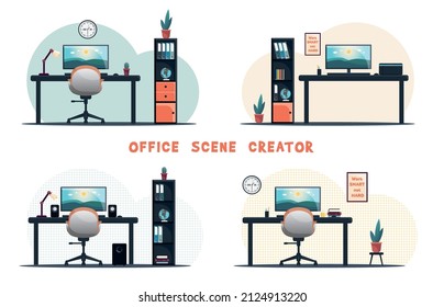 Office Scene Creator. Vector Illustration.