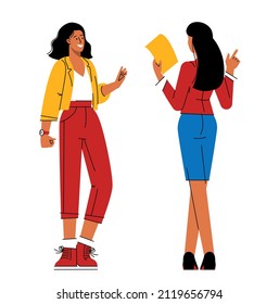 Office scene. Managers are discussing business issues, negotiation, brainstorming, talking to each other, working in office. Flat design teamwork vector concept.