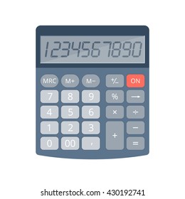 Office, school electronic calculator. Vector flat illustration of business, education workplace digital tool. Isolated on white background calculator with display, buttons. Finance infographic element