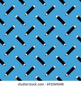 Office - School Pencil Blue Seamless Pattern on Blue