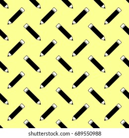 Office - School Pencil Seamless Pattern on Yellow