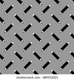 Office - School Pencil Seamless Pattern on Gray